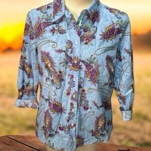 Talbots Cotton Button Front Swirly Paisley Blouse Top Women's Plus Size 3X
